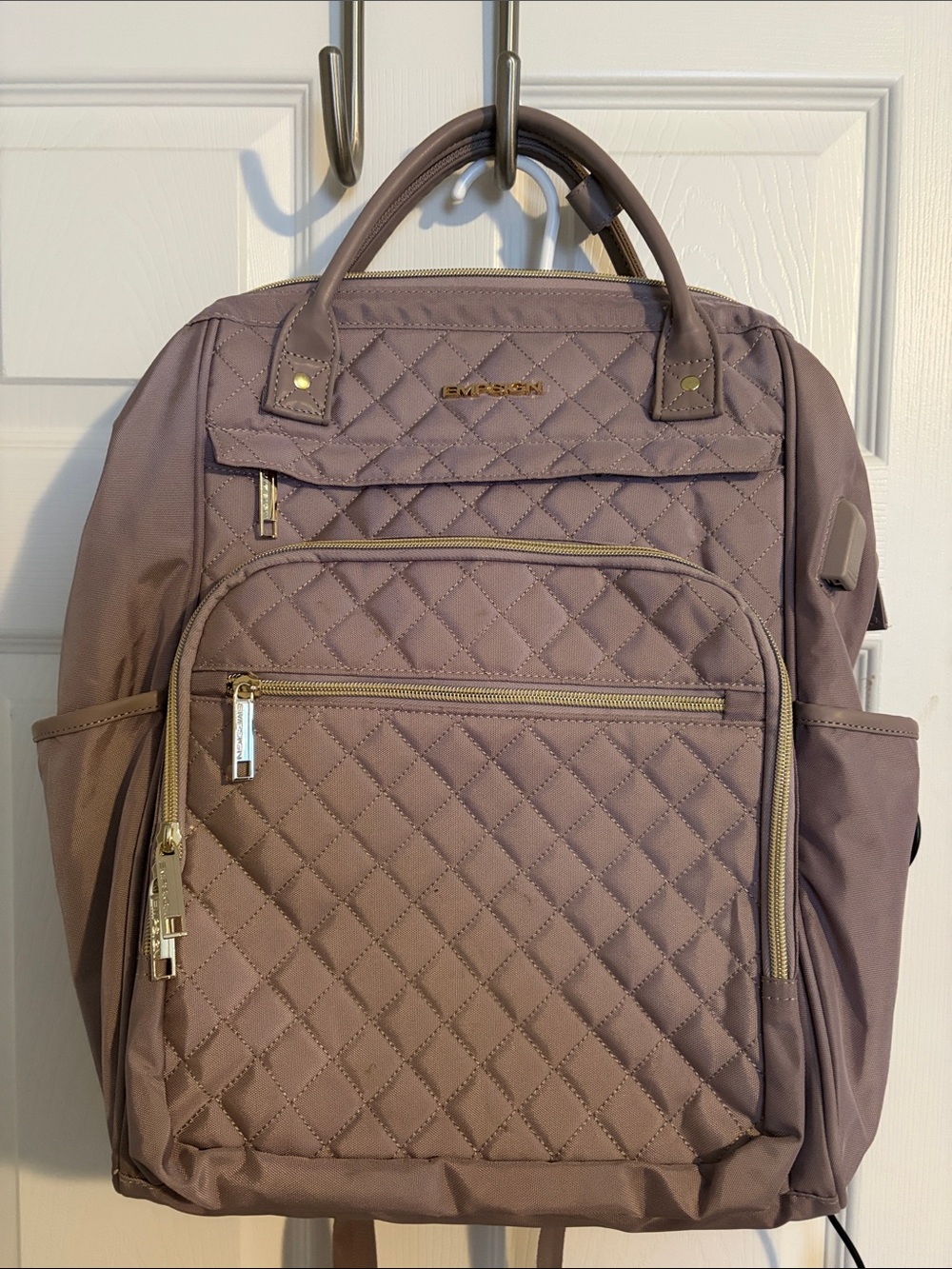 Quilted Backpack Tote in Mauve